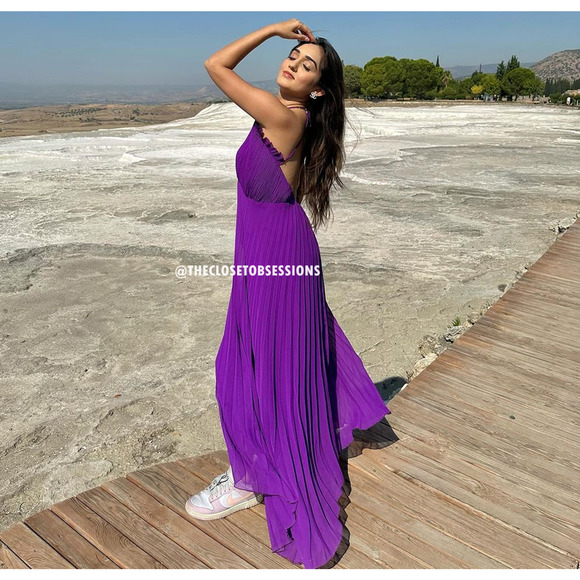 ZARA BLOGGER FAVE!!! Strappy Pleated Midi Dress NWT 💜 - Picture 12 of 16